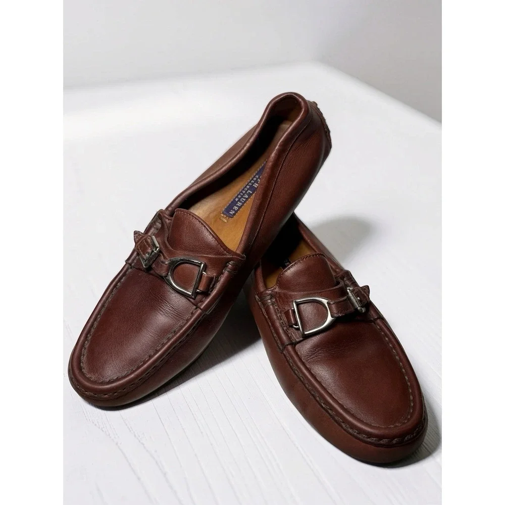 Ralph Lauren Purple Label Cordovan Brown Leather Drivers Loafers Size 7